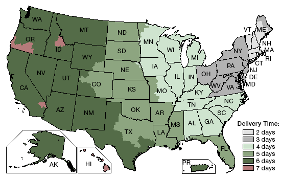 UPS Delivery Times Map